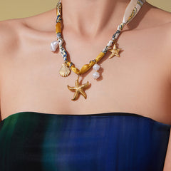 Pearl-Look Scarf-Style Charm Necklace