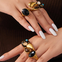 18K Gold-Plated Enamel & Stone-Accent Rings