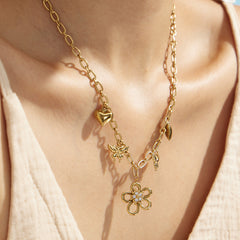 Cubic Zirconia Floral Charm Necklace and Bracelet