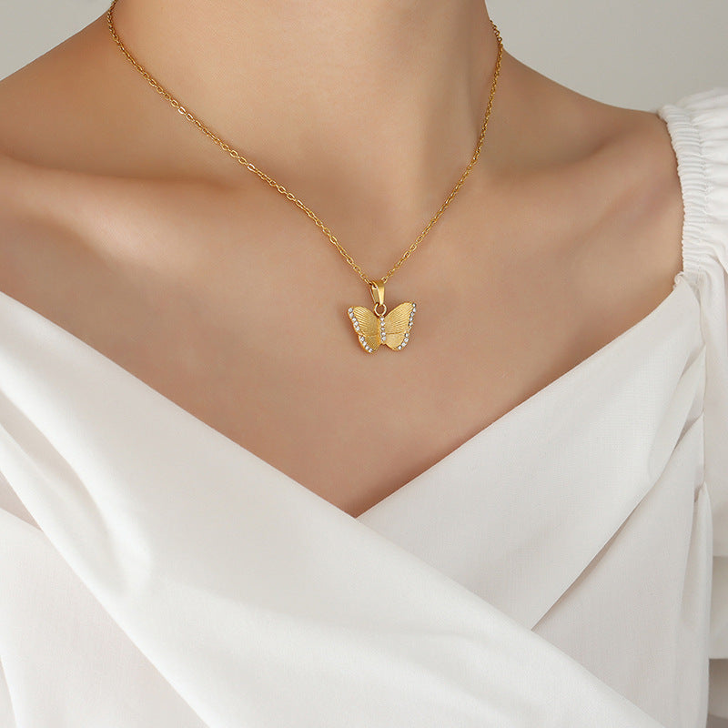 Cubic Zirconia Butterfly Pendant Necklace