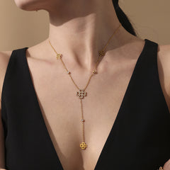 18K Gold-Plated Cubic Zirconia Flower Charm Jewelry