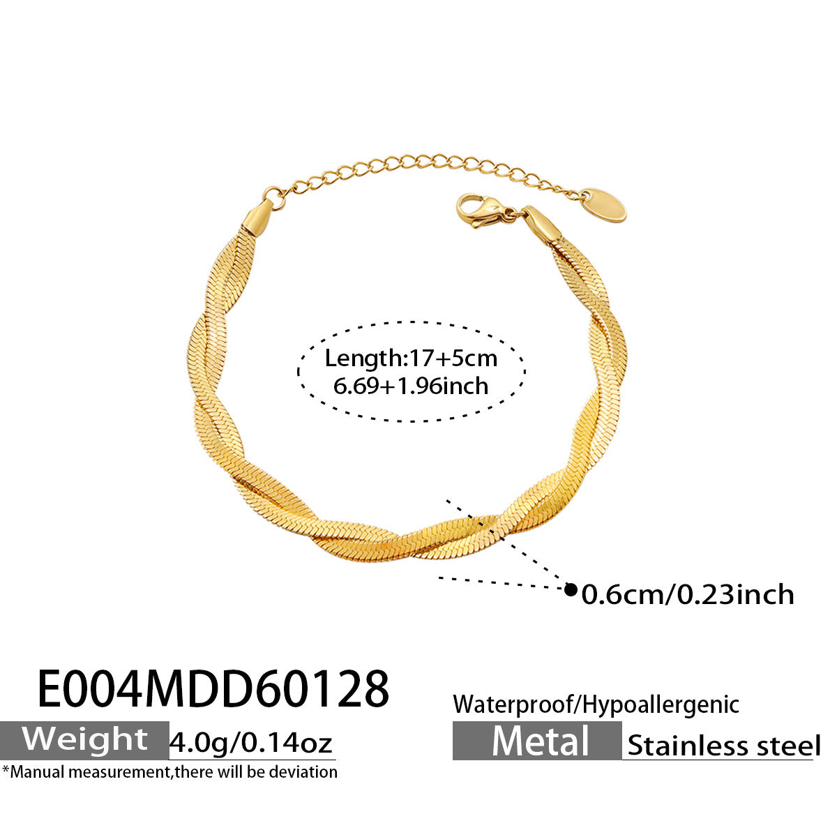18K Gold-Plated Woven Flat Chain Bracelet