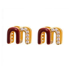 18K Gold-Plated Deep Red Enamel M-Hoop Earrings