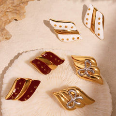 Enamel Geometric or Bow Stud Earrings