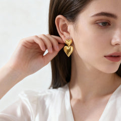 18K Gold-Plated Heart Drop Stud Earrings