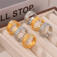 18K Gold-Plated Woven Cubic Zirconia Band Ring