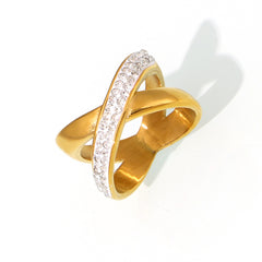 18K Gold-Plated Sparkling X Ring