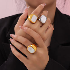 White Shell Sculptural Open Ring