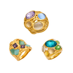 Colored Stone Openwork Statement Ring