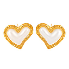 18K Gold-Plated Heart Pearl-Look Stud Earrings
