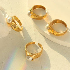 18K Gold-Plated Pearl-Look Open Ring