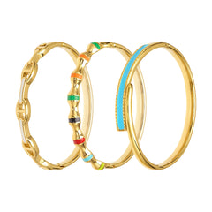 18K Gold-Plated & Silver-Tone Enamel Bangles