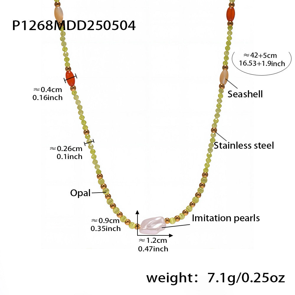 Fine Natural Stone & Shell Beaded Necklace