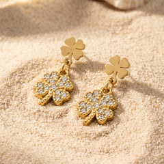 Clover-Motif Stainless Steel Drop Earrings