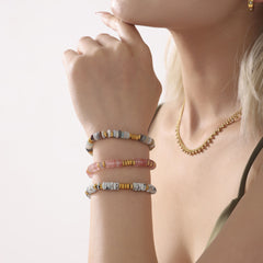 18K Gold-Plated Natural Stone Disc Bead Bracelet