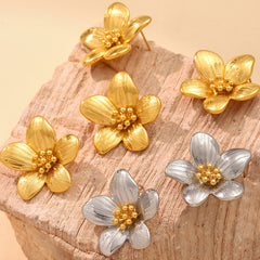 Gold-Tone Sculptural Flower Stud Earrings