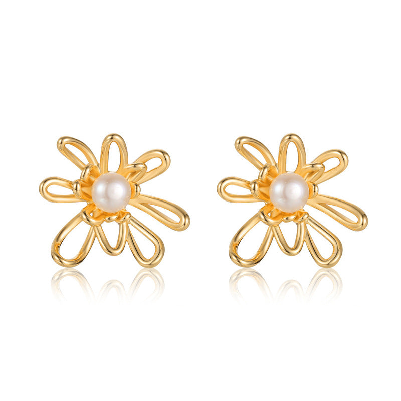 Gold-Tone Flower Pearl-Look Stud Earrings