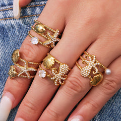 Ocean Motif Cubic Zirconia Open Rings