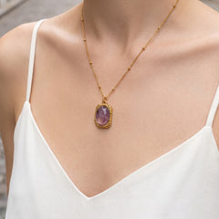 Oval Natural Stone Pendant Necklace