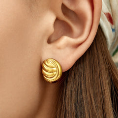 18K Gold-Plated Rippled Oval Stud Earrings