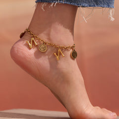 Gold-Tone Initial and Coin Charm Bracelet