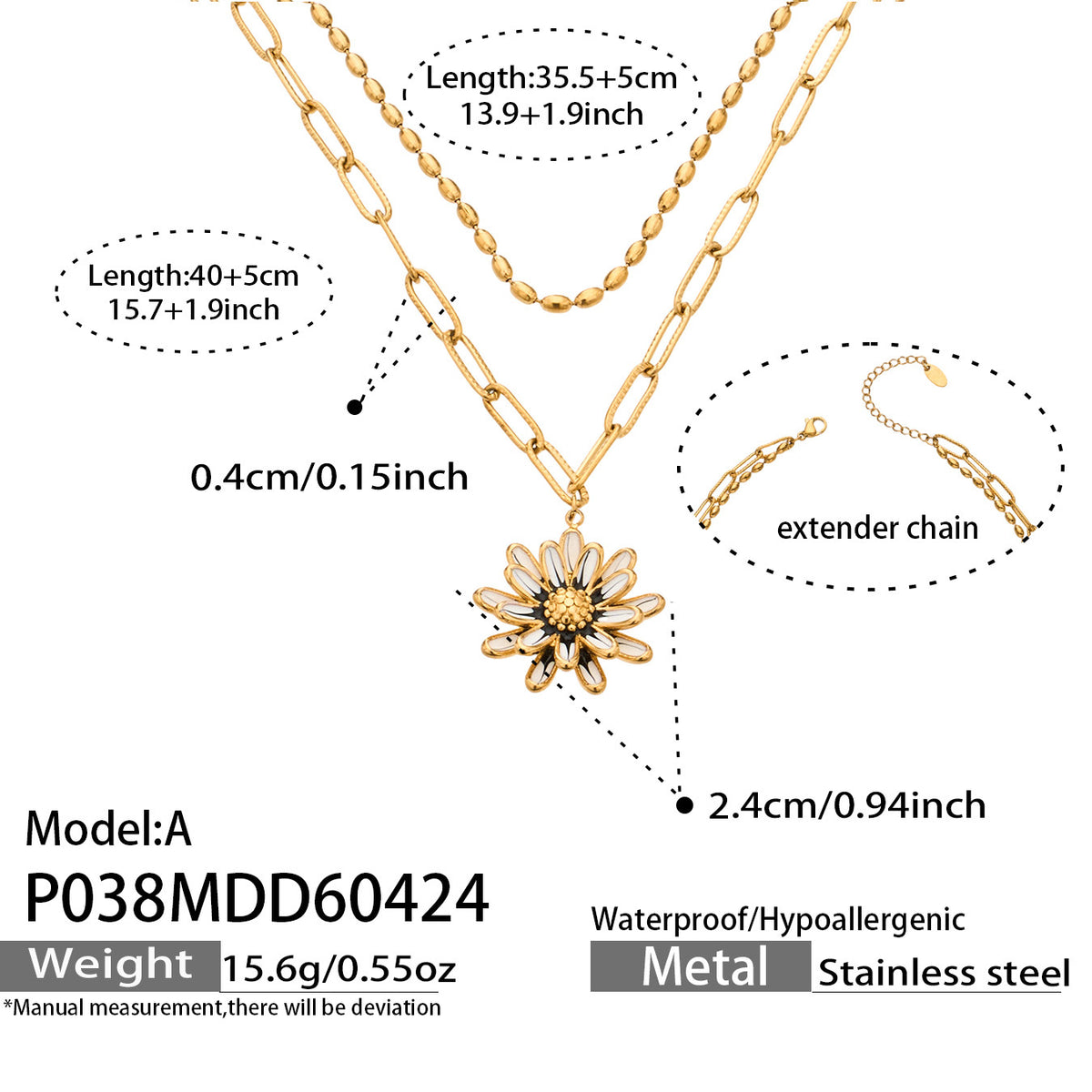 Layered Enamel Daisy Pendant Necklace