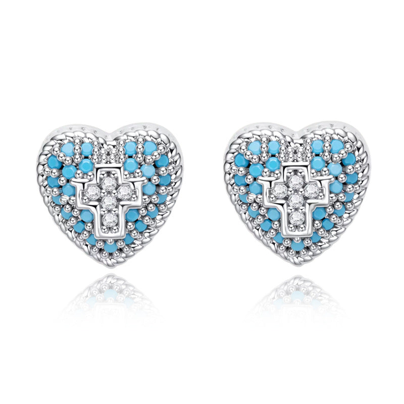 Camille Dainty Turquoise Pavé Heart Stud Earrings