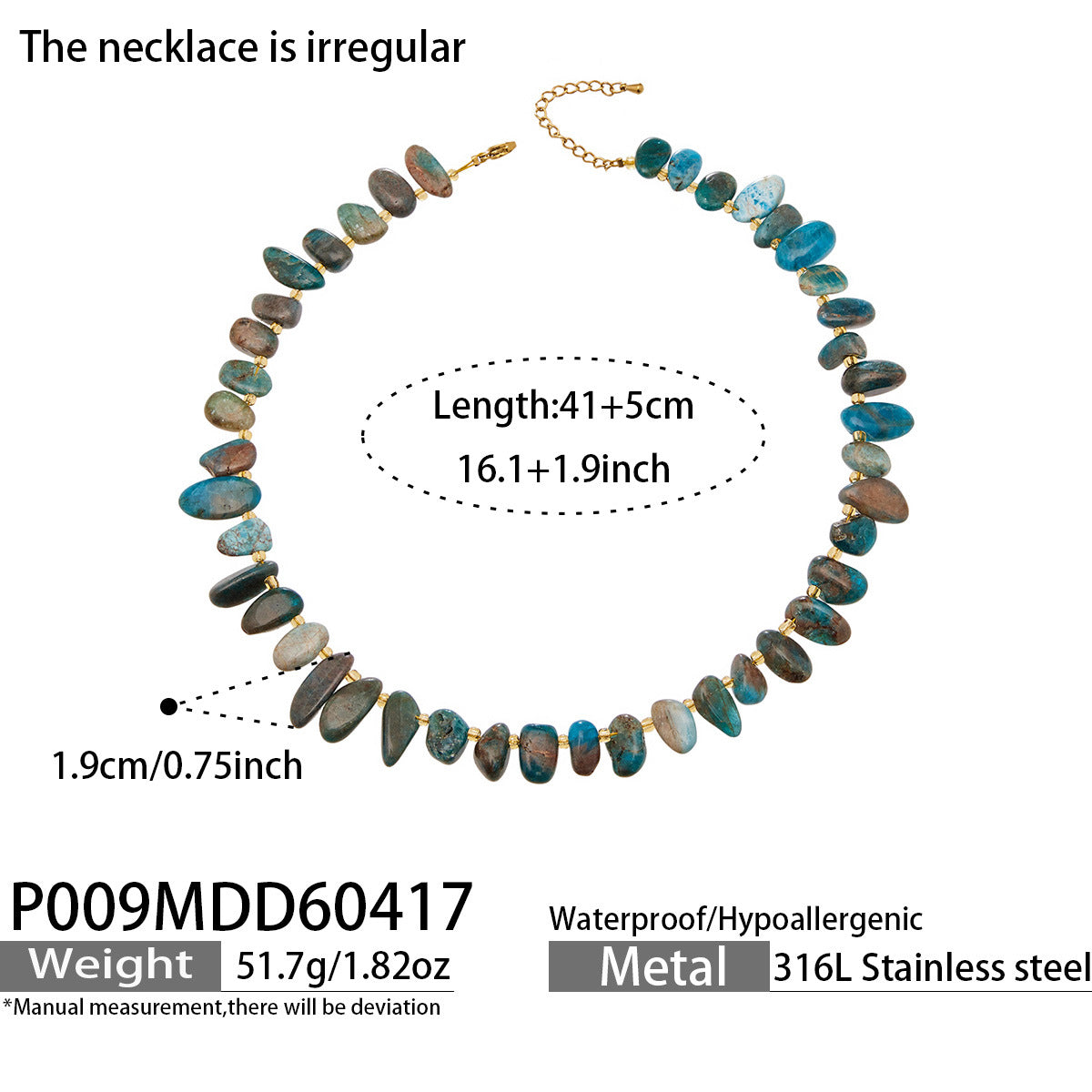 Blue-Gray Stone or Amazonite Beaded Necklace