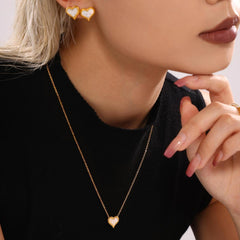 Mother-of-Pearl Heart Necklace and Stud Earrings