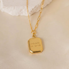 18K Gold-Plated Engraved Tag Pendant Necklace