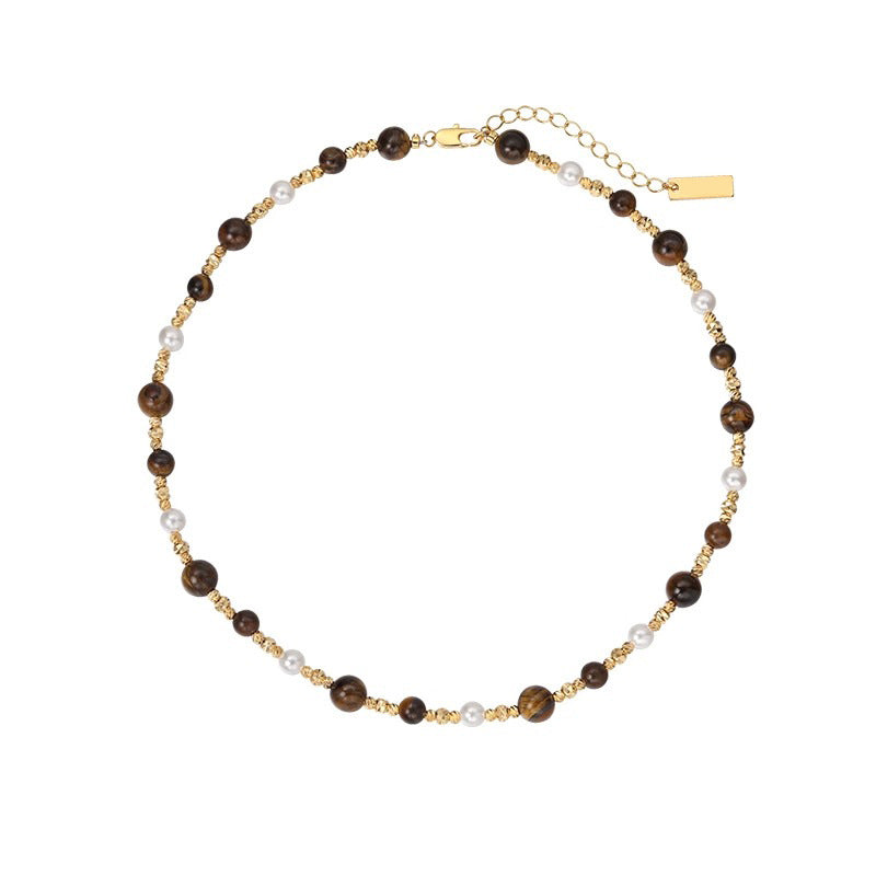 Nicolette Vintage-Inspired Tiger-Eye Pearl Necklace