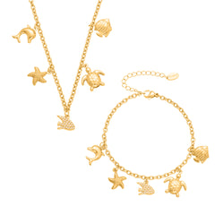18K Gold-Plated Ocean Charm Necklace and Bracelet