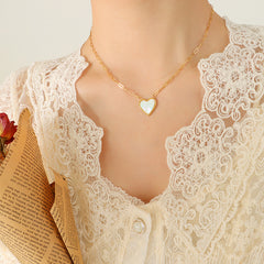 18K Gold-Plated White Shell Heart Pendant Necklace