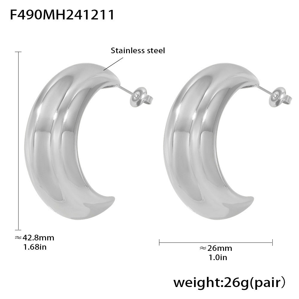 Silver-Tone Sculptural Broad C-Hoop Earrings