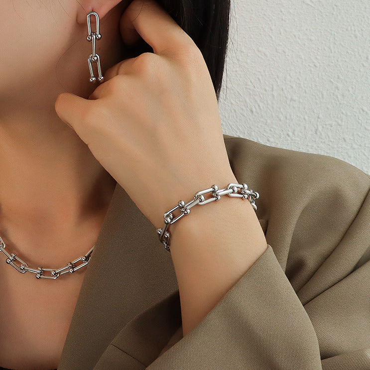 Geometric Link Necklace, Bracelet or Stud Earrings