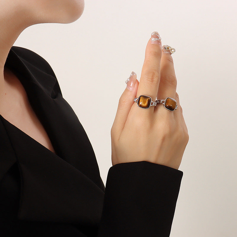 Tiger Eye and Natural Stone Open Link Ring
