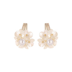 Camille Vintage-Inspired Pearl Floral Stud Earrings No. 659771