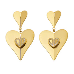 18K Gold-Plated Cubic Zirconia Heart Drop Earrings