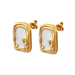 Ornate Rectangular Inlay Stud Earrings