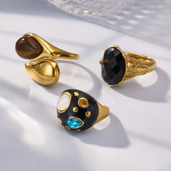 18K Gold-Plated Enamel & Stone-Accent Rings