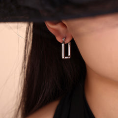 18K Gold-Plated Rectangular Sparkle Hoop Earrings