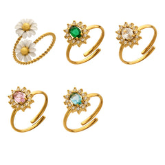 Colorful Flower Open Statement Rings