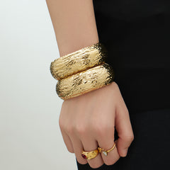 18K Gold-Plated Wide Textured Cuff Bracelet