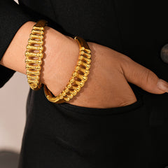 Gold-Tone Openwork Ribbed Cuff Bracelet