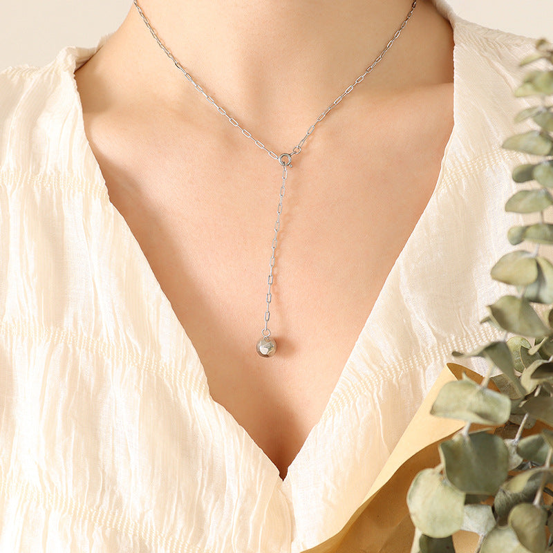Round Bead Y Pendant Necklace
