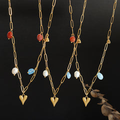 Natural Stone Heart Charm Necklace