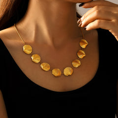 Textured Shell-Disc Statement Necklace