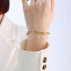 18K Gold-Plated Oval Center-Bar Link Bracelet