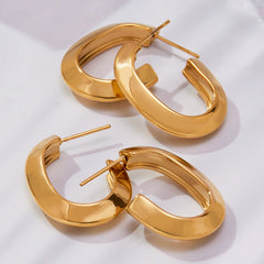 18K Gold-Plated Grooved U-Hoop Earrings