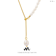 Freshwater Pearl Snake Chain Lariat Necklace